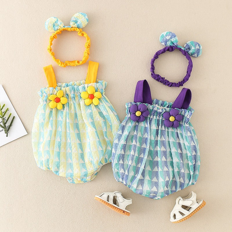 Cute girls' lightweight cotton romper with floral print, comfy and stylish