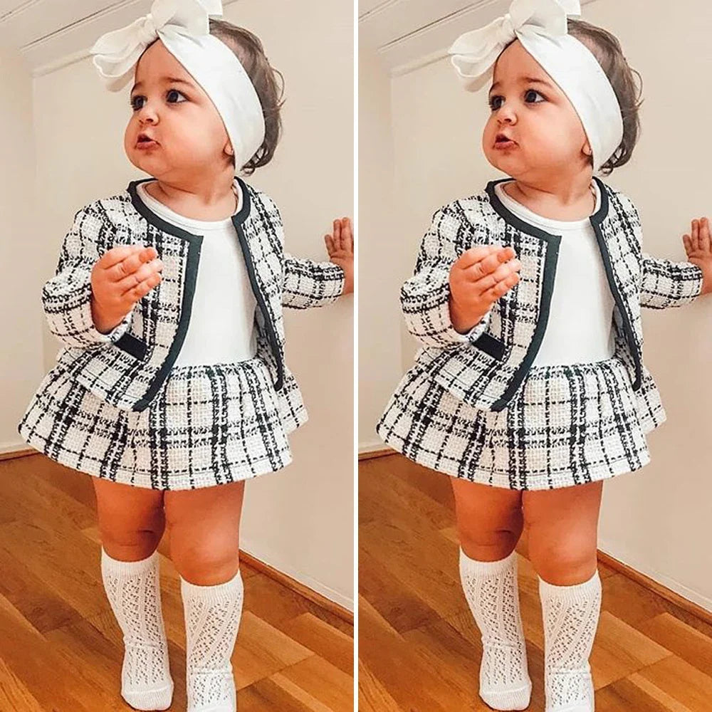 Baby girl's two-piece set: plaid coat and tutu dress for special occasions, elegant style