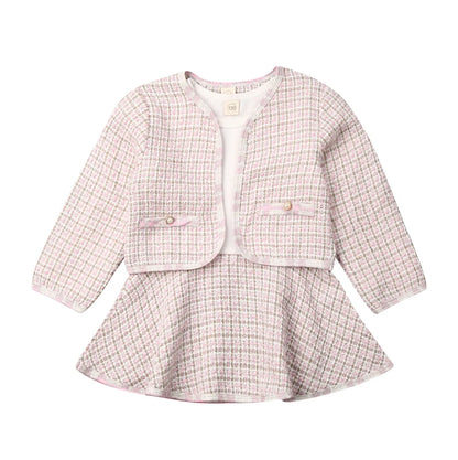 Winter dress for baby girls: cozy plaid coat and festive black tutu, cotton blend