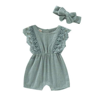 Toddler fashion: comfortable baby girl's peach cotton romper & matching turban headband