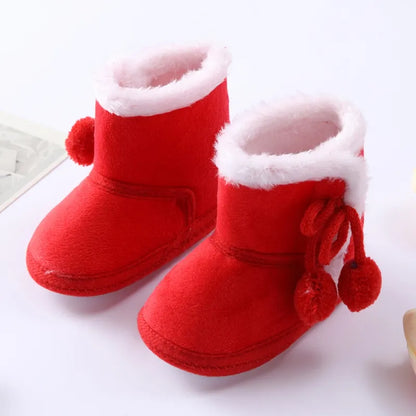 Adorable baby girls' pink cozy winter high boots with plush lining, perfect for warm infant toddler feet.