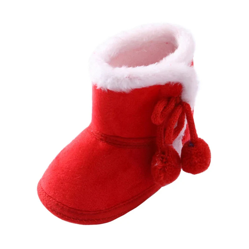 Stylish pink baby boots designed for infant girls, offering plush warmth and a secure anti-slip sole.