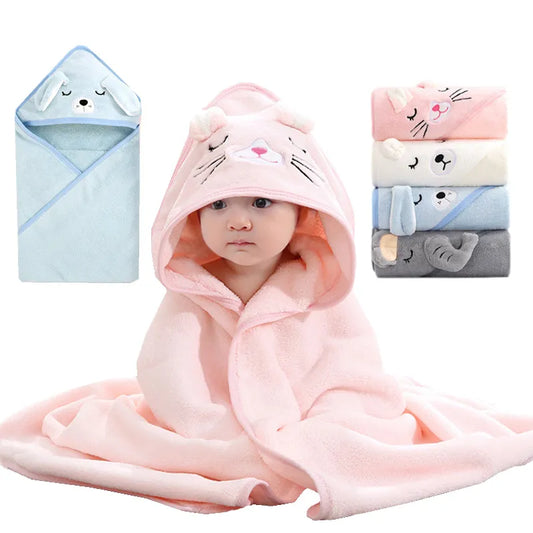 Adorable baby hooded cartoon animal bath towel, soft & absorbent for infants after bath