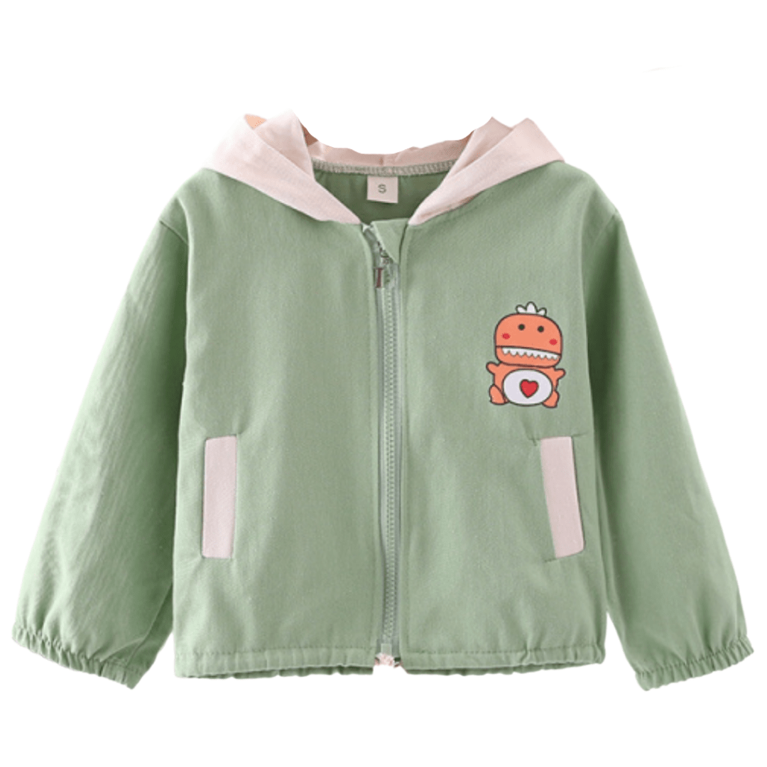 Unisex cotton baby dinosaur print hooded jacket, ideal for kids' outerwear and winter coat.