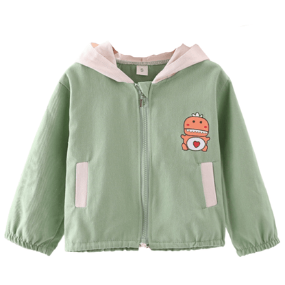 Unisex cotton baby dinosaur print hooded jacket, ideal for kids' outerwear and winter coat.