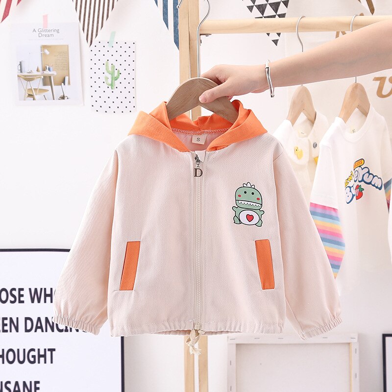 Playtime ready baby dinosaur print hooded jacket for infants, a warm and stylish toddler coat.