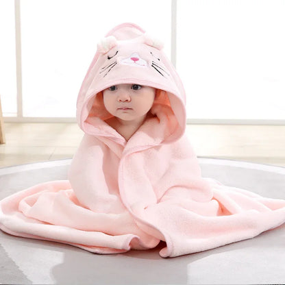 Arrangement of different sized hooded animal towels, suitable for babies and toddlers, great as baby shower gifts.