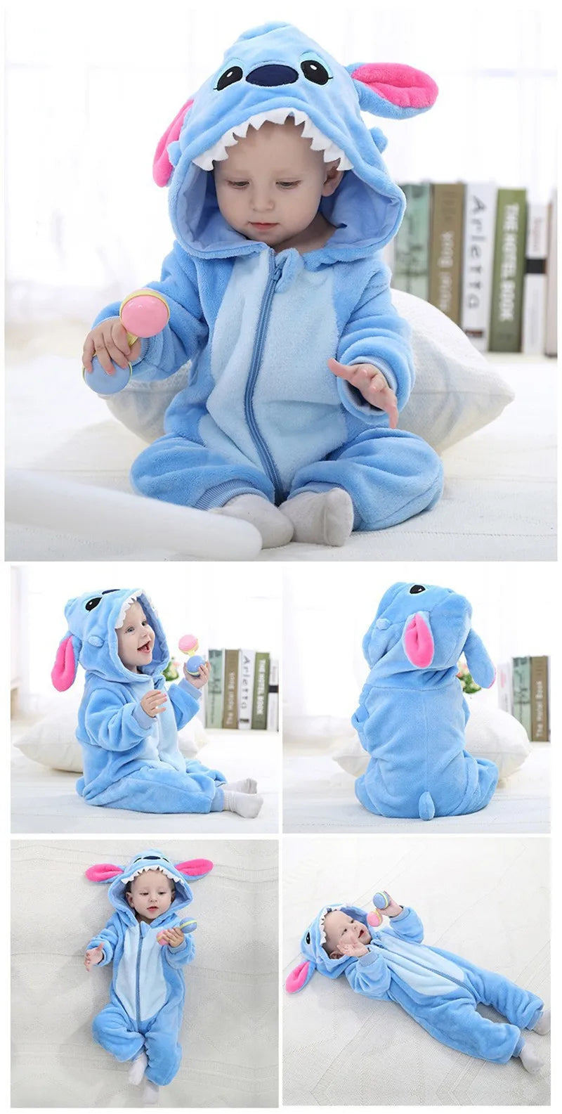 Newborn in a delightful animal pajama bodysuit, a unisex flannel jumper designed for warmth and cuteness.