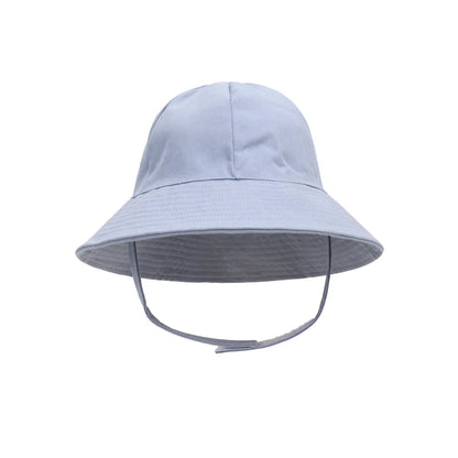 Adjustable sun protection bucket hat in bright orange for babies & toddlers, perfect for beach.
