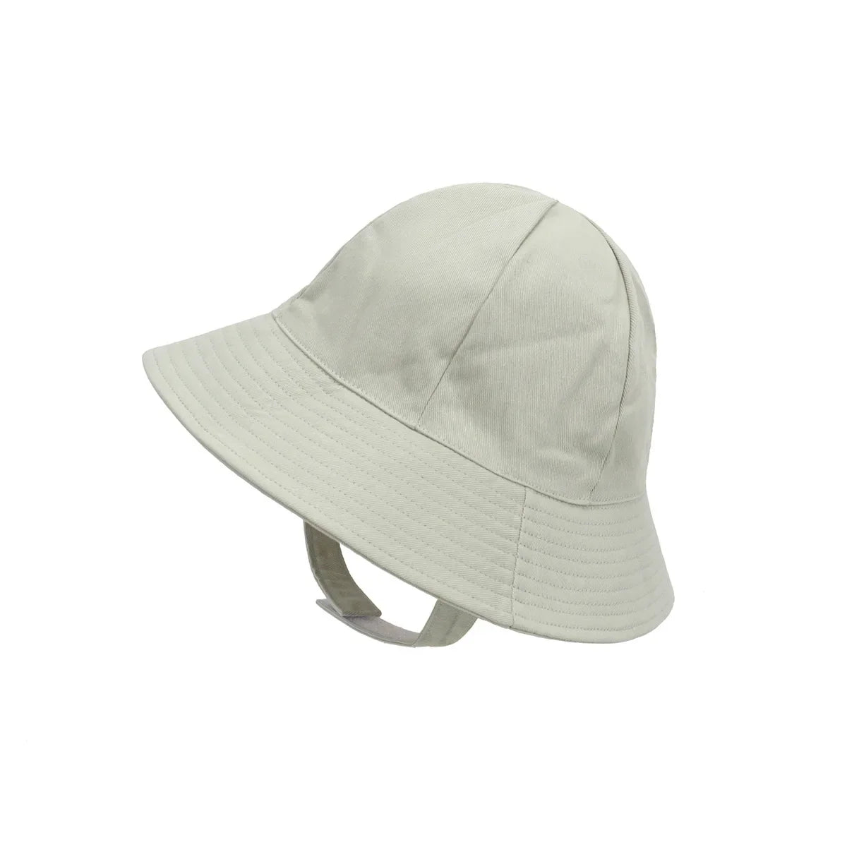 Adjustable kids' sun protection bucket hat in navy blue, shown flat with chin strap visible.