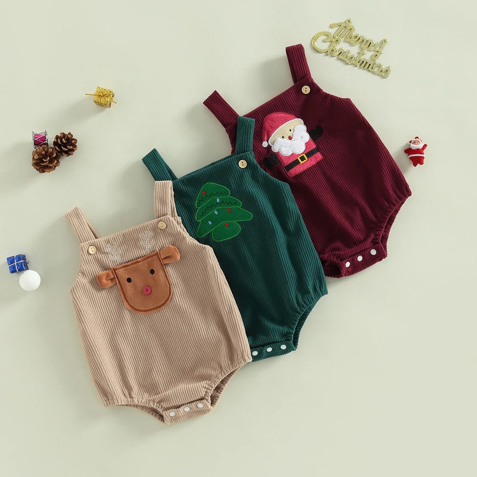 Adorable baby in festive red Christmas romper with 'My First Christmas' print, perfect holiday outfit.