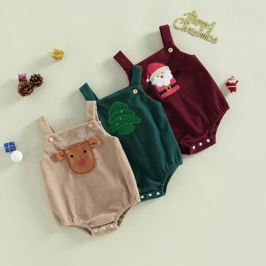 Adorable baby in festive red Christmas romper with 'My First Christmas' print, perfect holiday outfit.