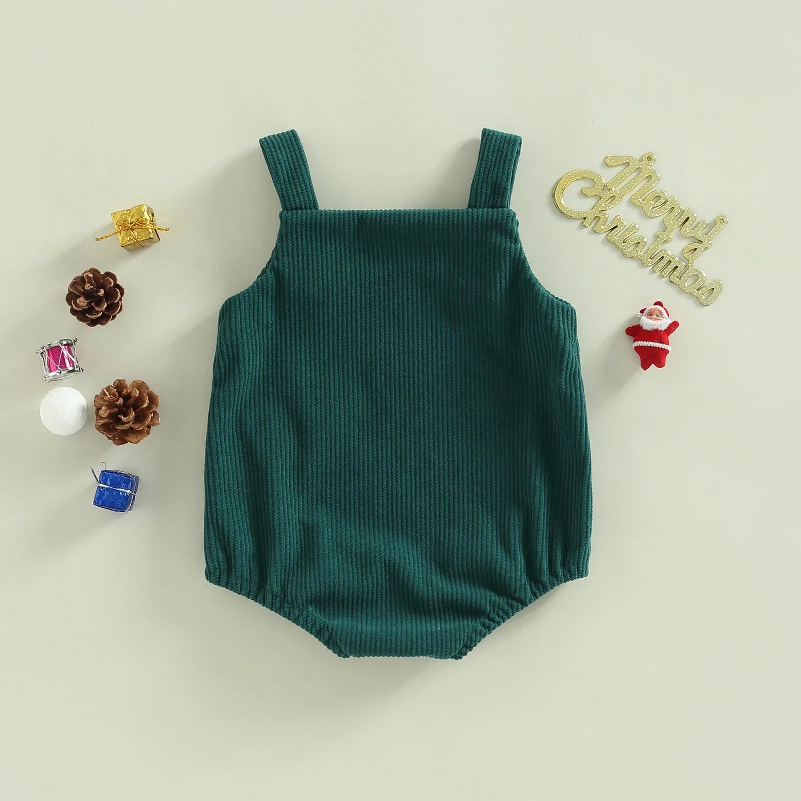 Cozy baby Christmas romper in soft cotton, long-sleeved festive outfit for winter holidays.