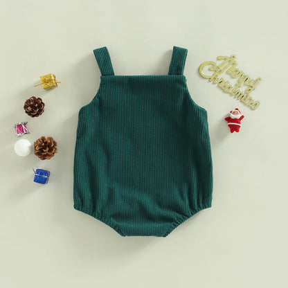 Cozy baby Christmas romper in soft cotton, long-sleeved festive outfit for winter holidays.