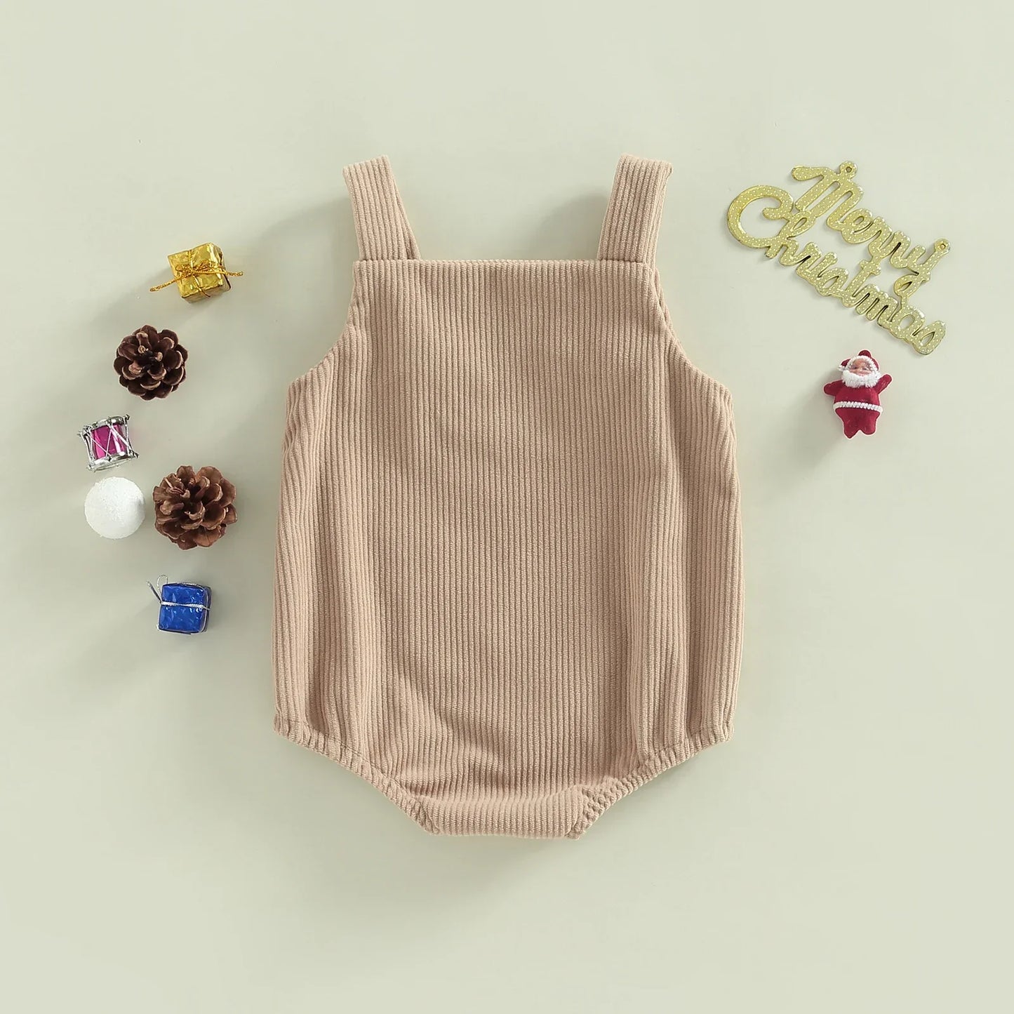 Baby Christmas romper featuring a fun holiday design, comfortable infant clothing for celebrations.
