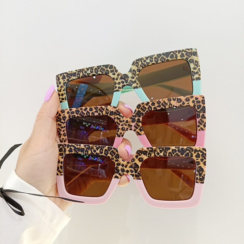 Leopard print baby sunglasses with a durable frame, offering long-lasting sun protection for toddlers.