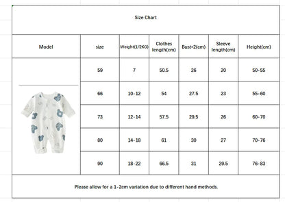 Baby's feet visible in a one-piece long sleeve cotton baby romper. Unisex infant.