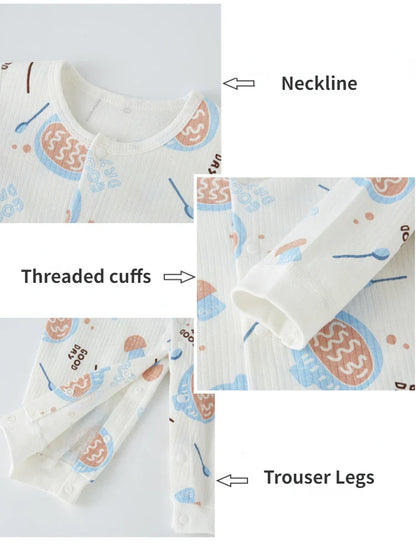 Baby boy crawling in a durable, easy-to-wear cotton newborn romper. Cute babywear.