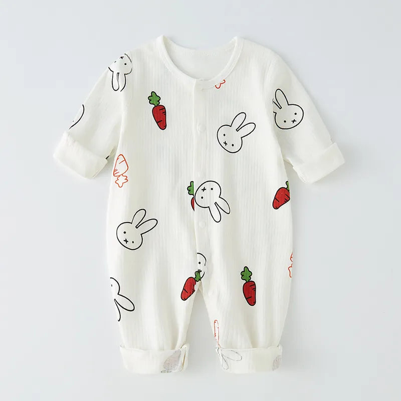 Unisex long sleeve cotton romper in a neutral color, comfortable for infant wear.