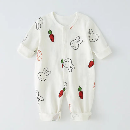 Unisex long sleeve cotton romper in a neutral color, comfortable for infant wear.