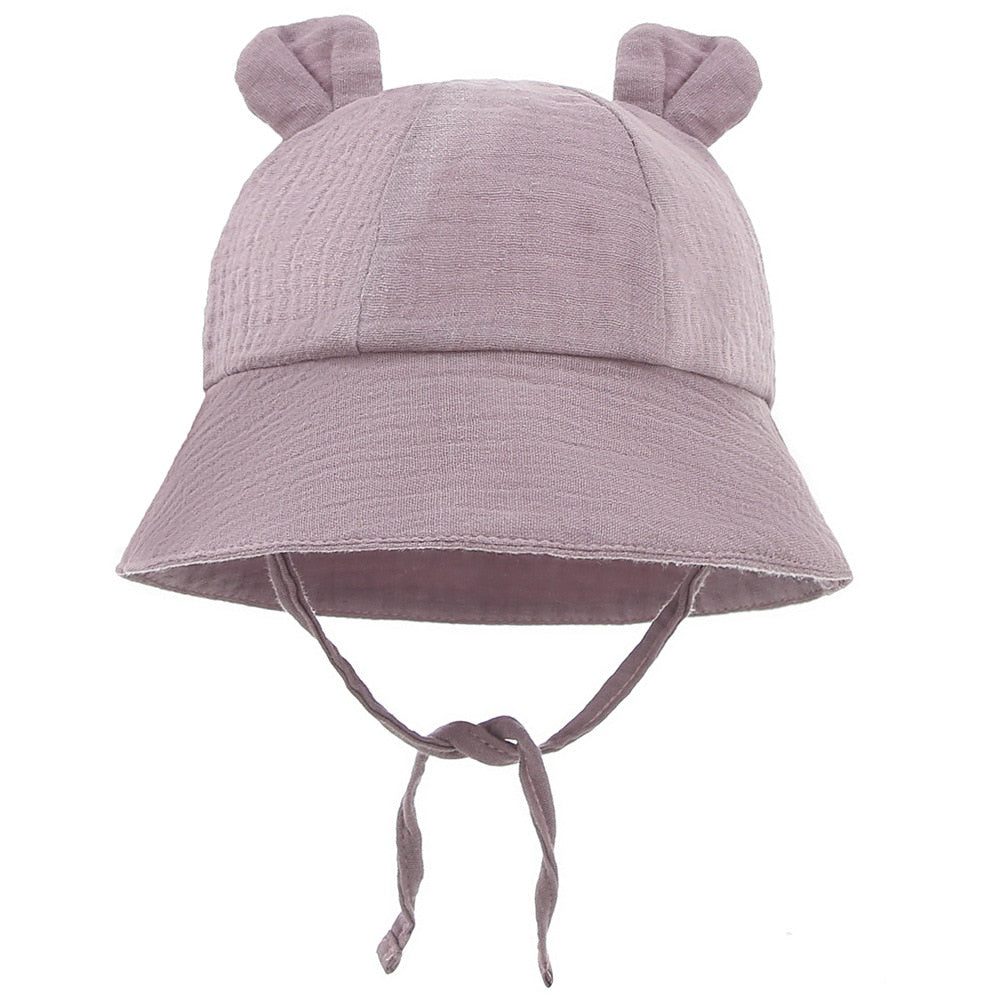 Orange cotton baby fisherman hat, provides full coverage from the sun, cute & functional