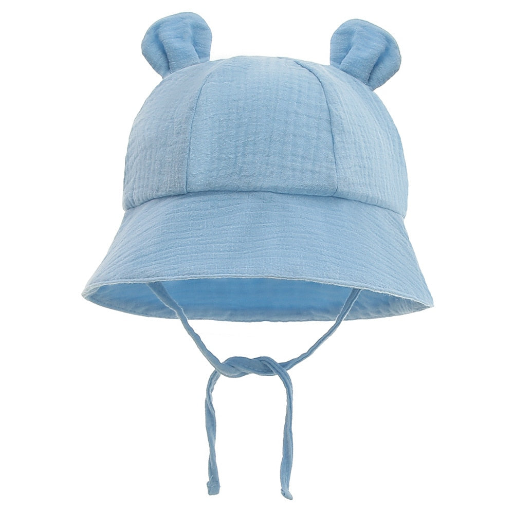Toddler cotton fisherman sun hat in light blue, provides excellent sun protection for little ones