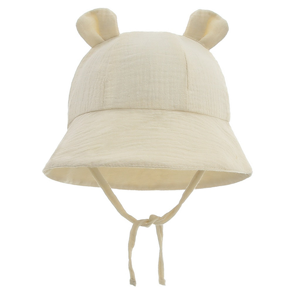 Yellow cotton baby fisherman sun hat, unisex design for infants, ideal for beach & sunny days