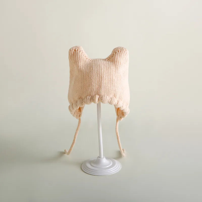 Soft and warm knit baby hat, cartoon design with ear protection, for comfortable wear