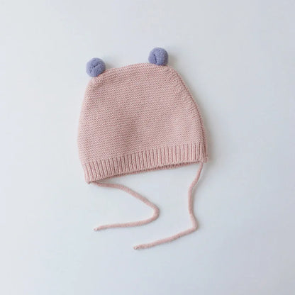 Soft baby ear protection beanie, cartoon design knit hat, ideal for cold weather