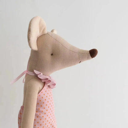 Baby mouse plush toy with embroidered details, a safe and charming gift for new parents.