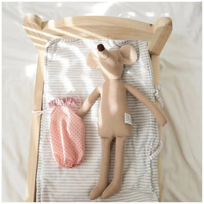 Baby mouse plush toy made from organic cotton, a safe and eco-friendly choice for infants.