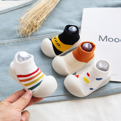 Adorable baby non-slip soft sole walker shoes with multicolor cotton, perfect for first steps.