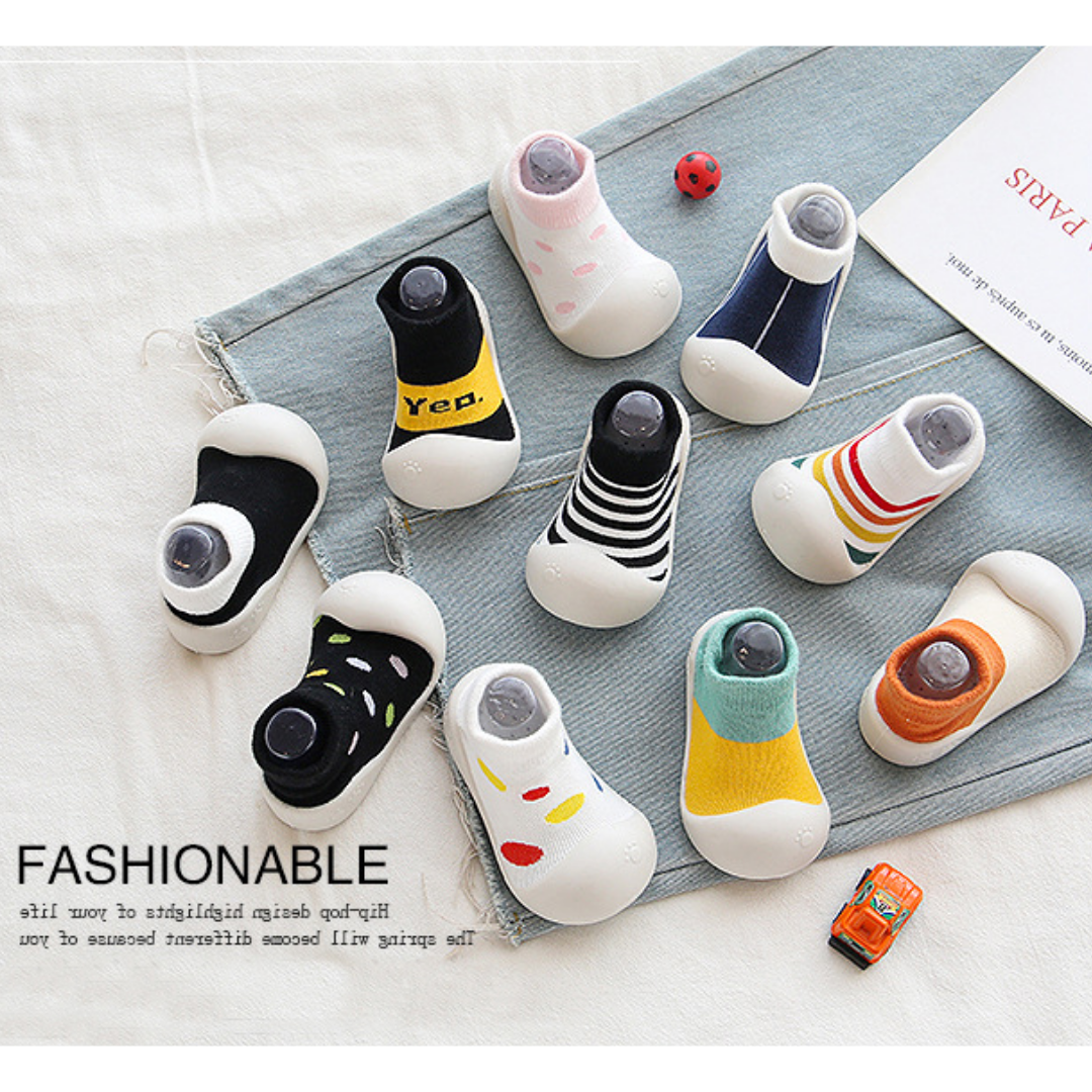 Infant non-slip cotton booties, a practical and colorful choice for baby's developing walking skills.