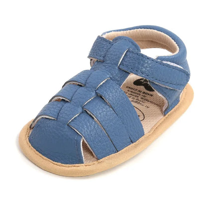 Toddler first walker sandals with a durable yet soft sole, designed for active kids.