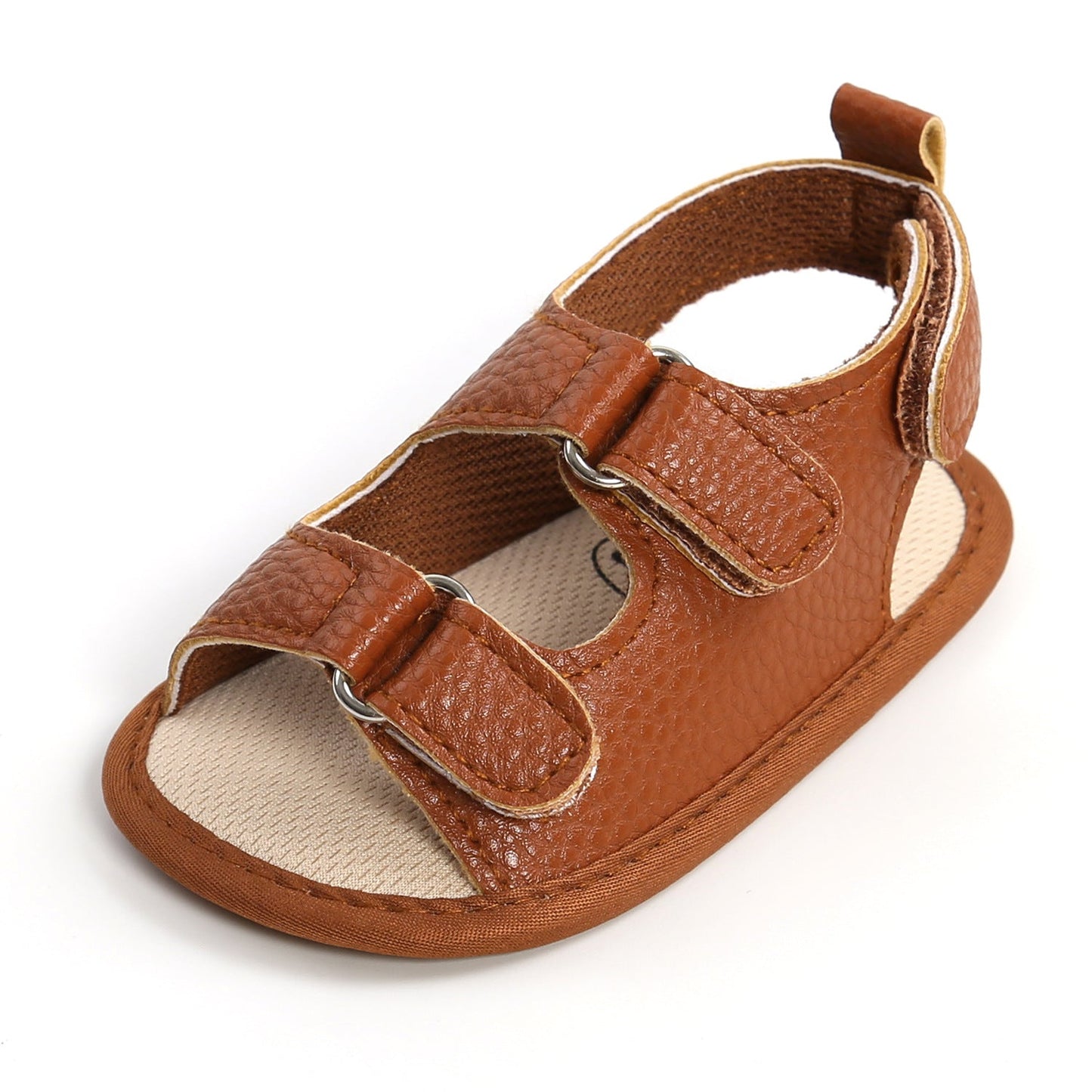 Detail of the secure hook-and-loop closure on toddler summer sandals.