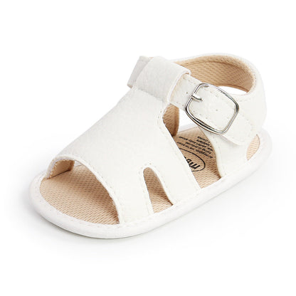 Ergonomic soft sole baby sandals for healthy foot development.