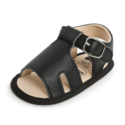 Soft sole baby sandals with durable construction for outdoor and indoor wear.