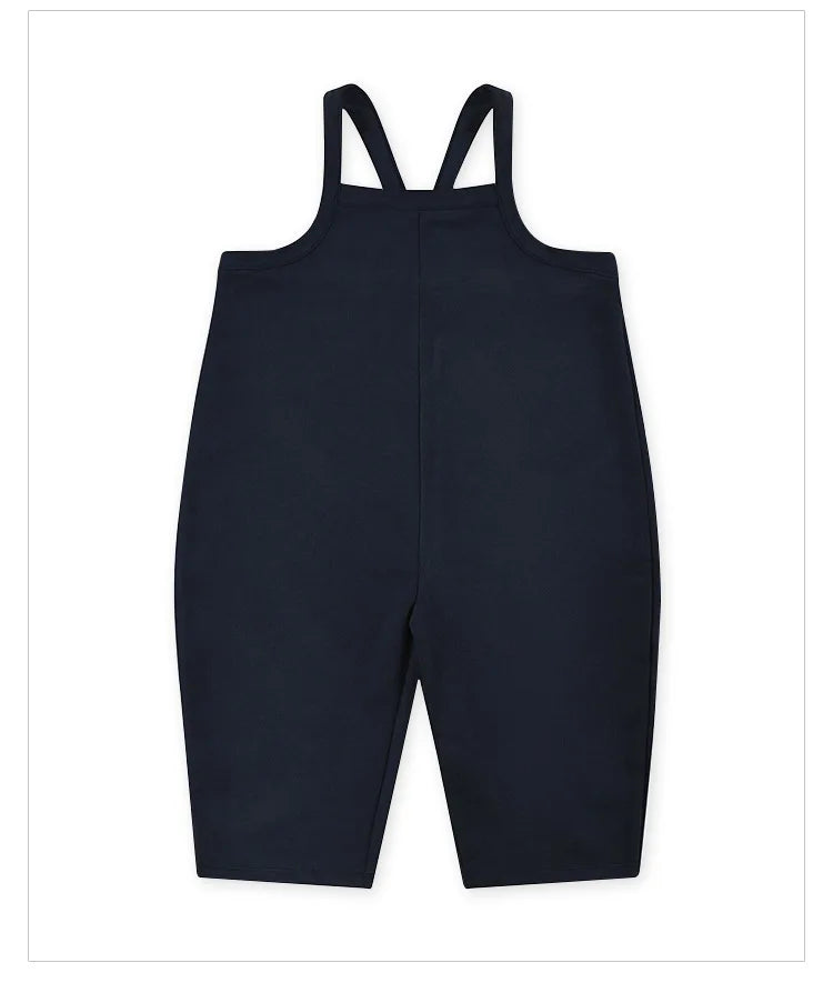 Cute blue cotton baby overalls with a white t-shirt, ideal for infant playwear.