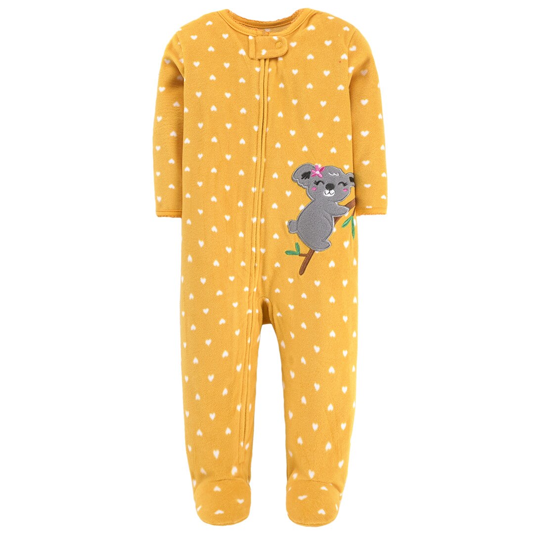 Unisex baby romper featuring a playful cartoon husky, made from ultra-soft microfleece material.