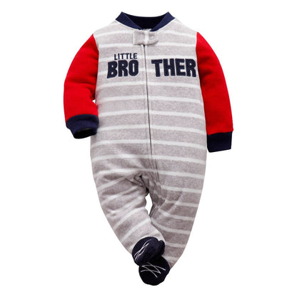Soft cotton blend baby pajamas in a husky cartoon design, a warm and gentle microfleece jumpsuit.