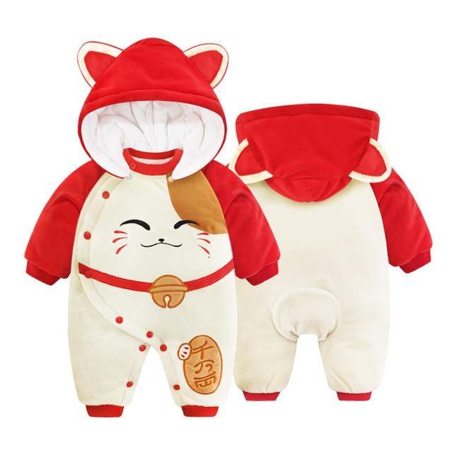 Cute character baby clothing, a soft plush hooded jumpsuit for ultimate infant comfort.