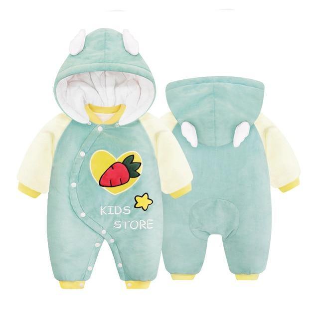 Infant unisex romper, made from ultra-soft plush fabric, resembling a sweet character.
