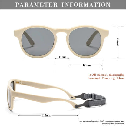 Cute baby modeling red polarized UV400 sunglasses, perfect for baby fashion and safe eye protection for infants.