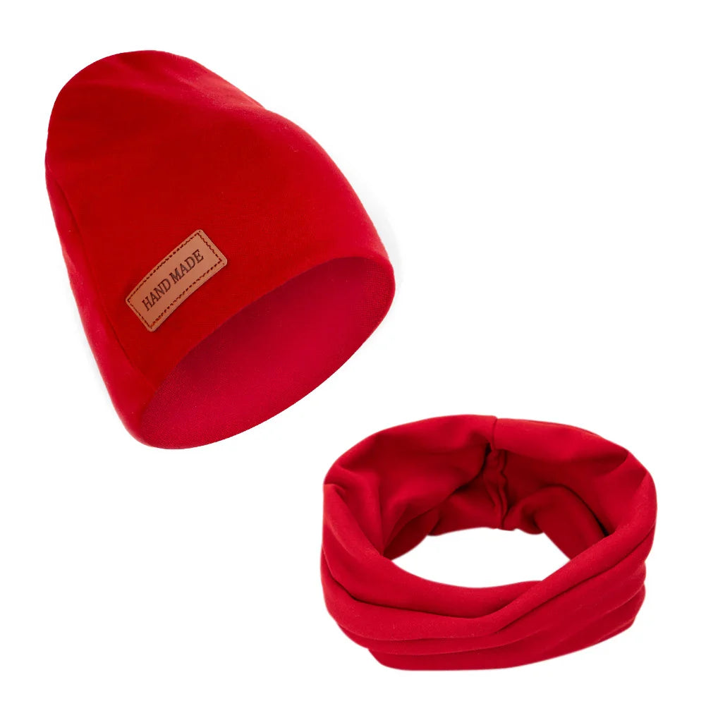 Adorable baby winter knit hat and scarf set in polyester cotton for warmth, unisex
