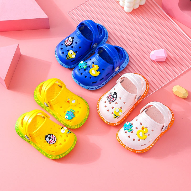Adorable blue cartoon EVA sandals for boys, non-slip and water-resistant for summer fun