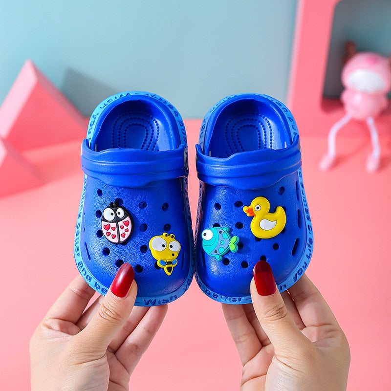 Pink cartoon EVA sandals for girls, featuring a cute animal design, non-slip toddler footwear