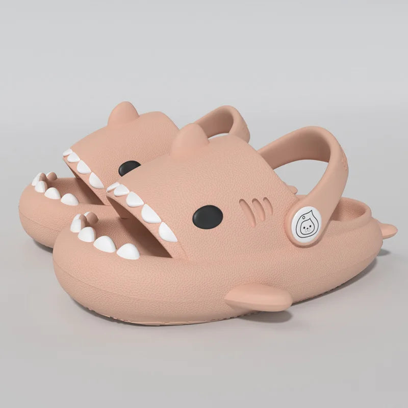 Soft sole anti-slip shark cartoon sandals for children, perfect for warm weather.