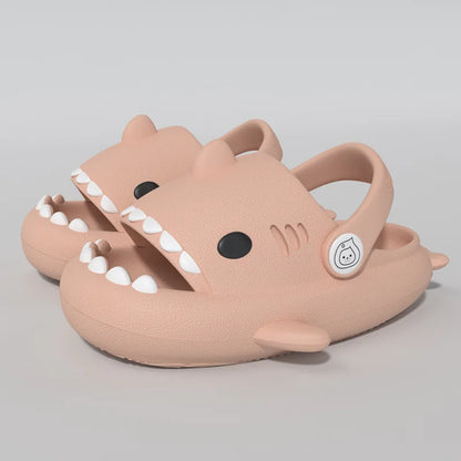 Soft sole anti-slip shark cartoon sandals for children, perfect for warm weather.