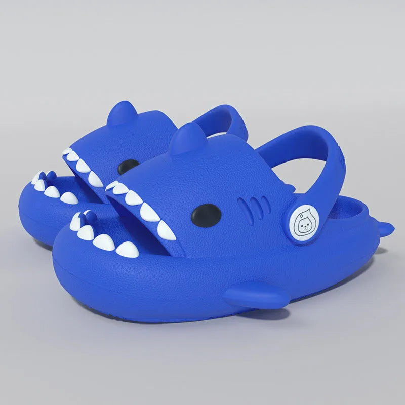 Boys and girls anti-slip shark cartoon sandals, comfortable and fun summer footwear.