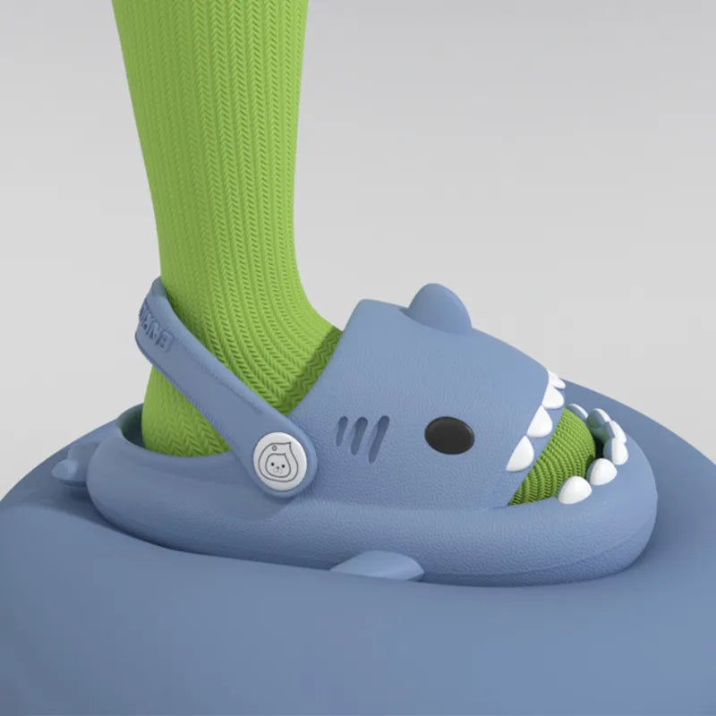 Cute anti-slip shark cartoon sandals for toddlers, soft sole design.